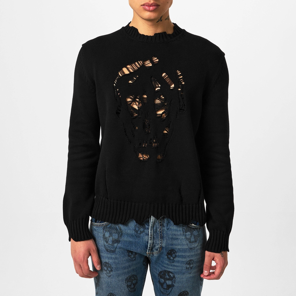 Alexander McQueen Distressed Skull Jumper - Black